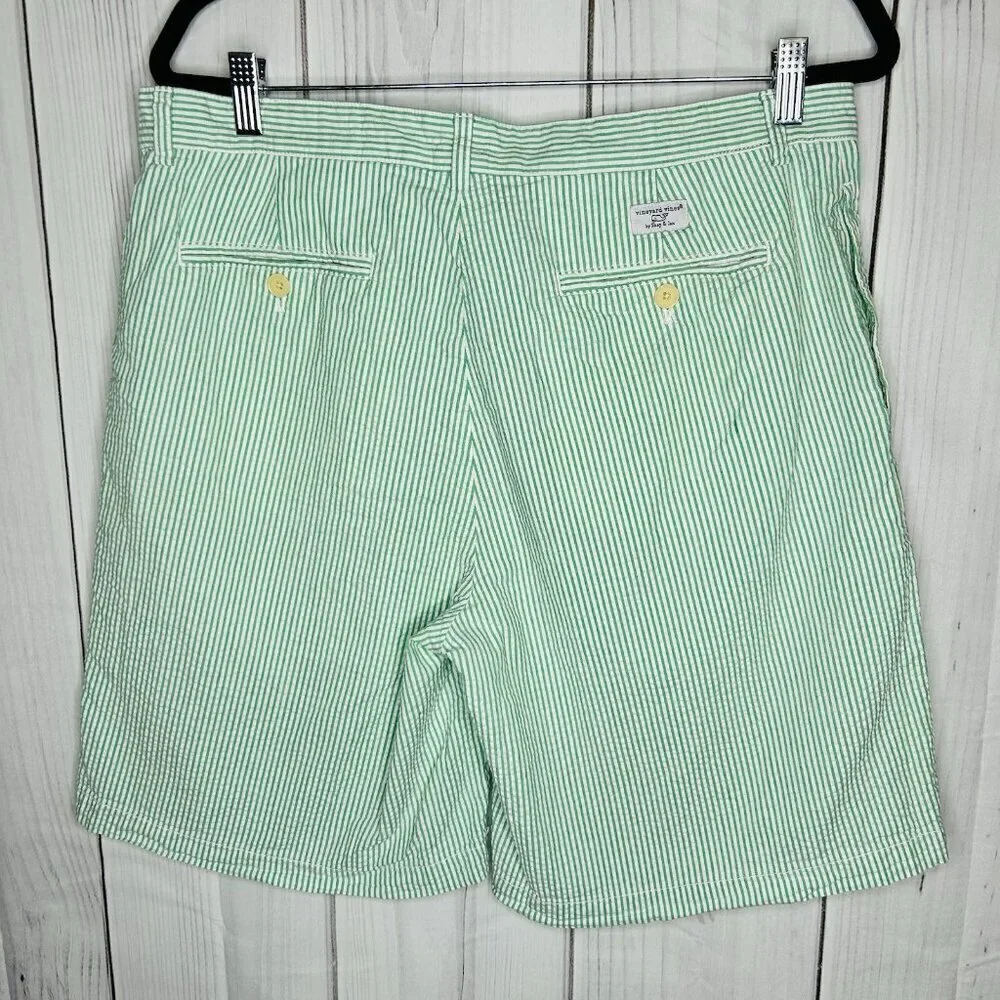Vineyard Vines Shorts Sz 35 Green White Striped Seersucker 9